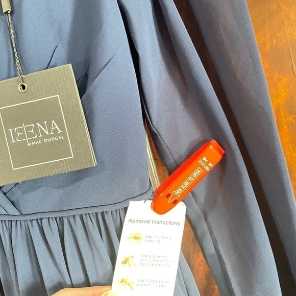 MAC DUGGAL Midnight Blue Faux Wrap Illusion Long Sleeve Tiered Evening Gown - Picture 7 of 16